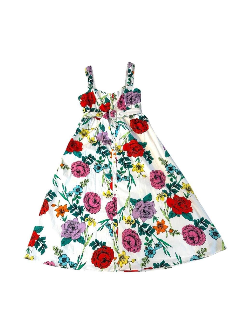 Rachel Roy Floral Midi Dress Size 12 Cotton Belted Sleeveless Sundress